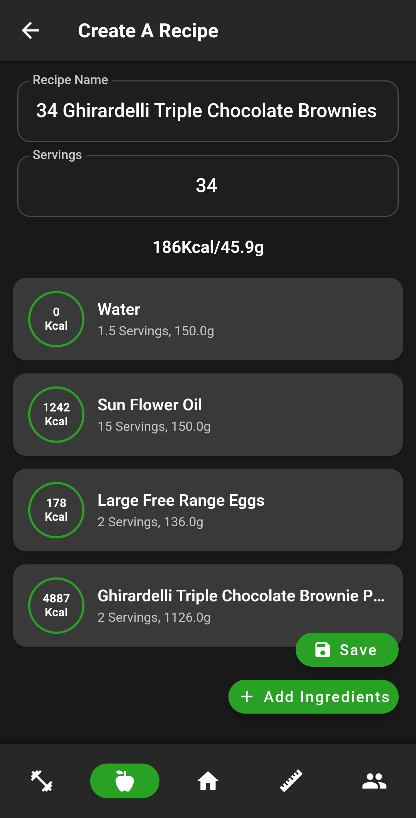 NutriMotion calorie dashboard, food search, recipes, recipe builder, meal planner and macro goals.