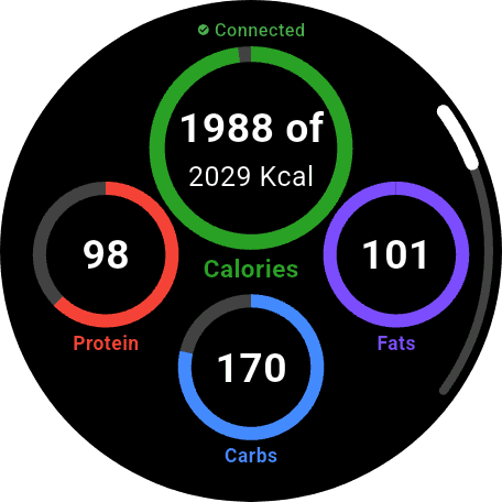 NutriMotion Wear OS route, cardio, strength set, nutrition and water screens.