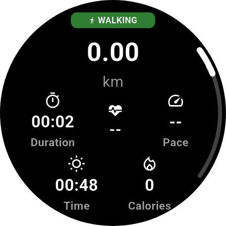 NutriMotion Wear OS route, cardio, strength set, nutrition and water screens.