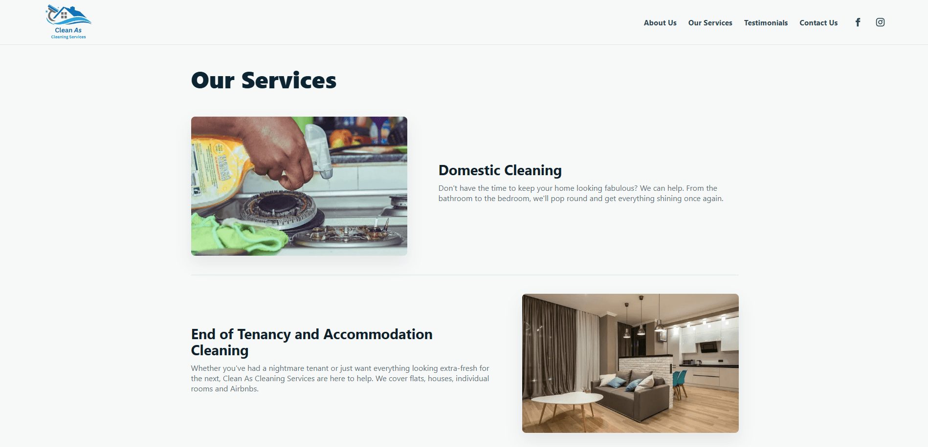 Clean As service listing.
