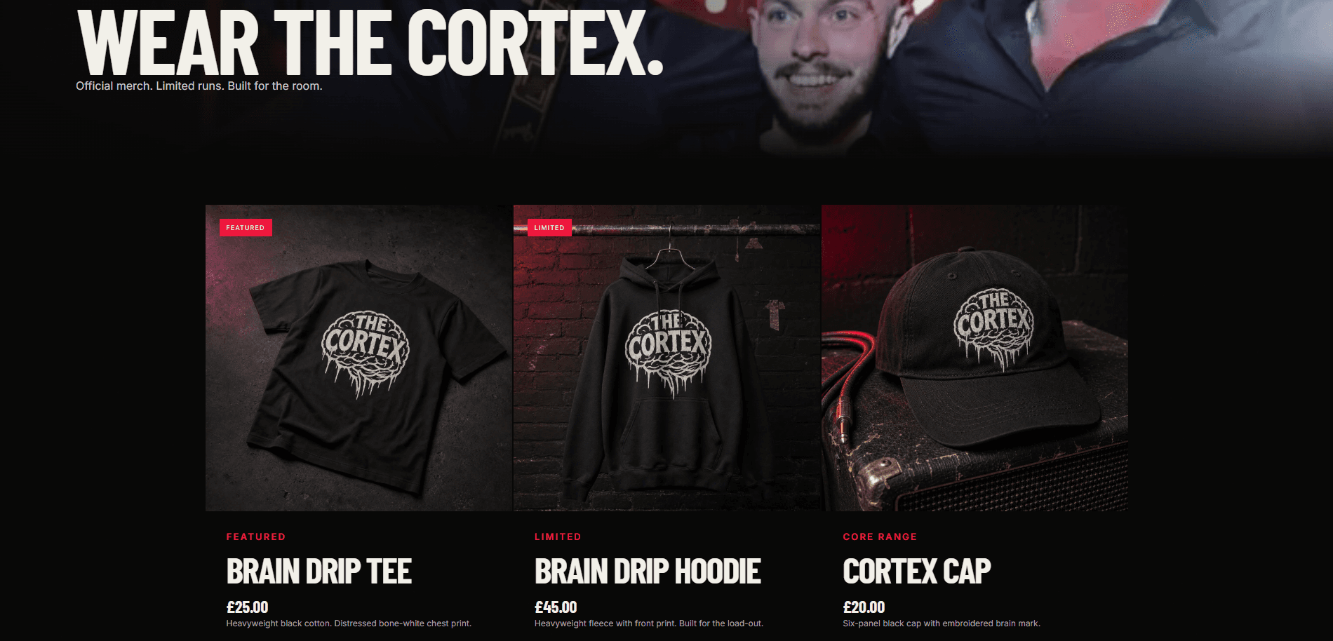 The Cortex music and merchandise pages.