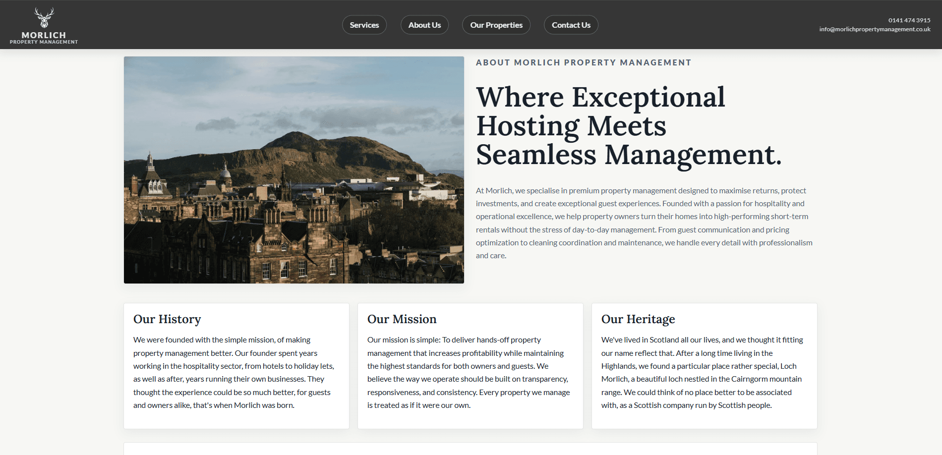 Morlich services and about pages.