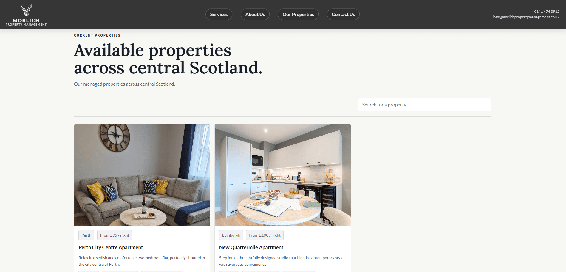 Morlich property directory and property detail page.