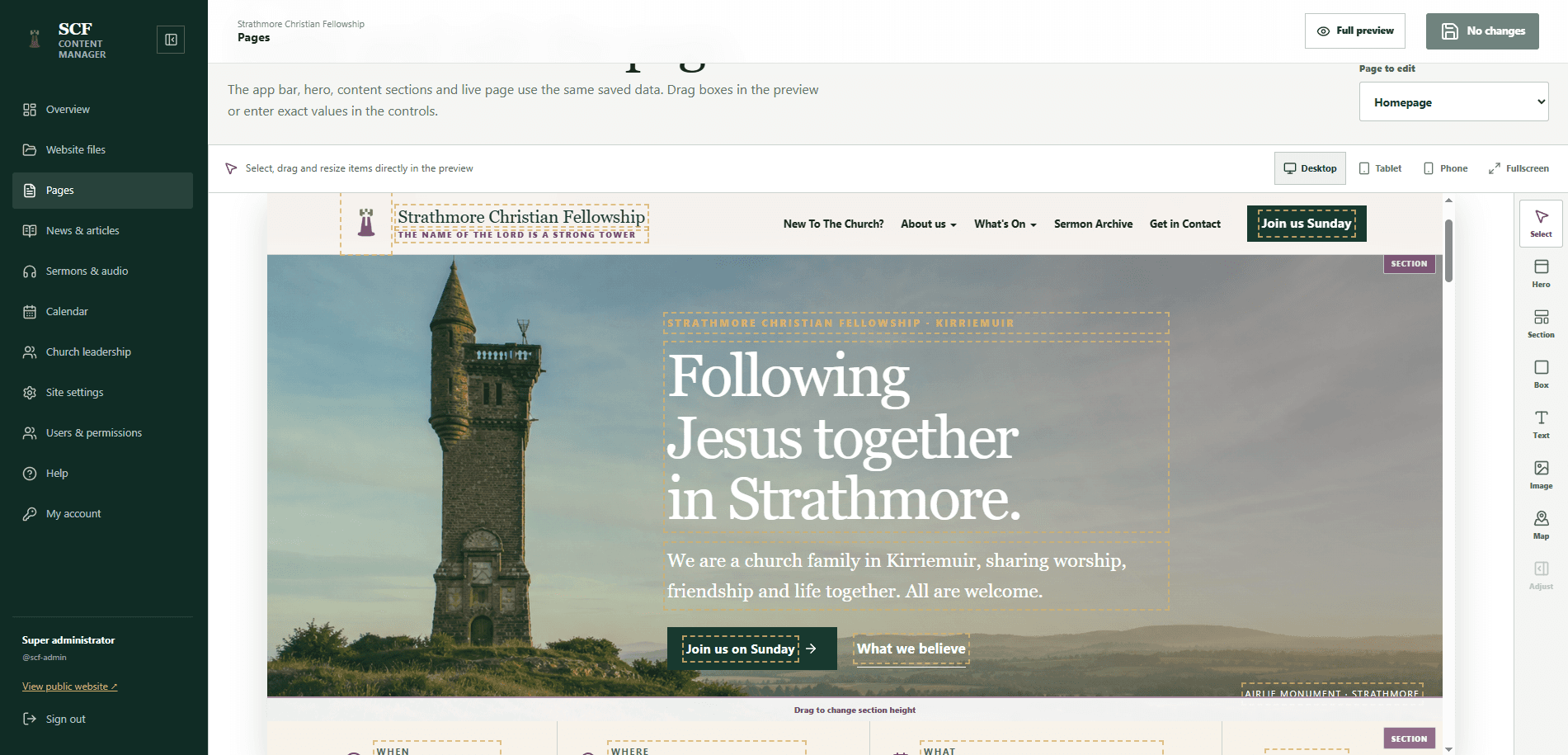 Strathmore content manager and visual page editor.
